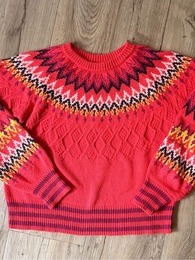 Sundance Red Fair Isle Nordic Cable-Knit Crewneck Sweater cotton wool blend PXS